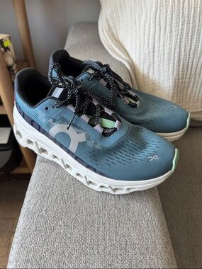 On CloudMonsters Running Shoes in Teal and White